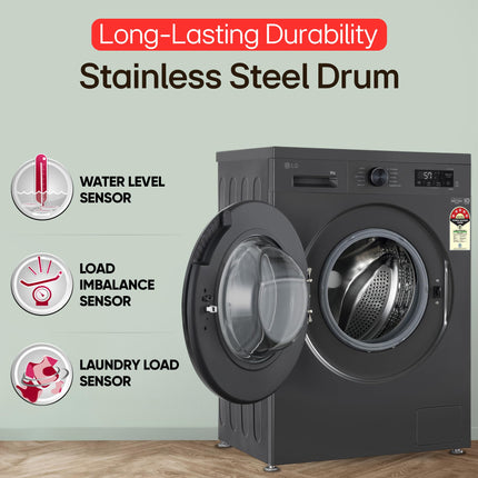 LG 8 Kg, 5 Star, Wi-Fi, Direct Drive Technology, Steam Wash, 6 Motion DD, Fully-Automatic Front Load Washing Machine (FHB1208Z4M, Allergy Care, In-Built Heater, Touch Panel, Middle Black) 
