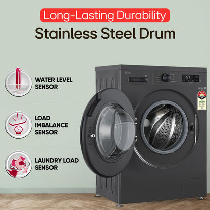 LG 8 Kg, 5 Star, Wi-Fi, Direct Drive Technology, Steam Wash, 6 Motion DD, Fully-Automatic Front Load Washing Machine (FHB1208Z4M, Allergy Care, In-Built Heater, Touch Panel, Middle Black) 