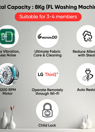 LG 8 Kg, 5 Star, Wi-Fi, Direct Drive Technology, Steam Wash, 6 Motion DD, Fully-Automatic Front Load Washing Machine (FHB1208Z4M, Allergy Care, In-Built Heater, Touch Panel, Middle Black) 