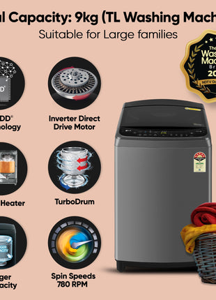 LG 9.0 Kg, 5 Star, AI Direct Drive Technology, Steam Wash for Allergy Removal, Fully-Automatic Top Loading Washing Machine (THD09SPM, Middle Black, More Fabric Care & Convenience, In-Built Heater) 