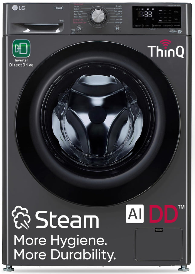 LG 9 Kg, 5 Star, AI Direct Drive Technology, Steam, 6 Motion DD & Wi-Fi Fully-Automatic Front Load Washing Machine (FHP1209Z5M, Intelligent & Convenient Fabric Care, Allergy Care, Middle Black) 