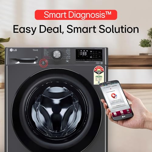 LG 9 Kg, 5 Star, AI Direct Drive Technology, Steam, 6 Motion DD & Wi-Fi Fully-Automatic Front Load Washing Machine (FHP1209Z5M, Intelligent & Convenient Fabric Care, Allergy Care, Middle Black) 