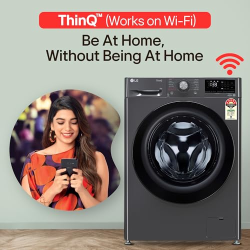 LG 9 Kg, 5 Star, AI Direct Drive Technology, Steam, 6 Motion DD & Wi-Fi Fully-Automatic Front Load Washing Machine (FHP1209Z5M, Intelligent & Convenient Fabric Care, Allergy Care, Middle Black) 