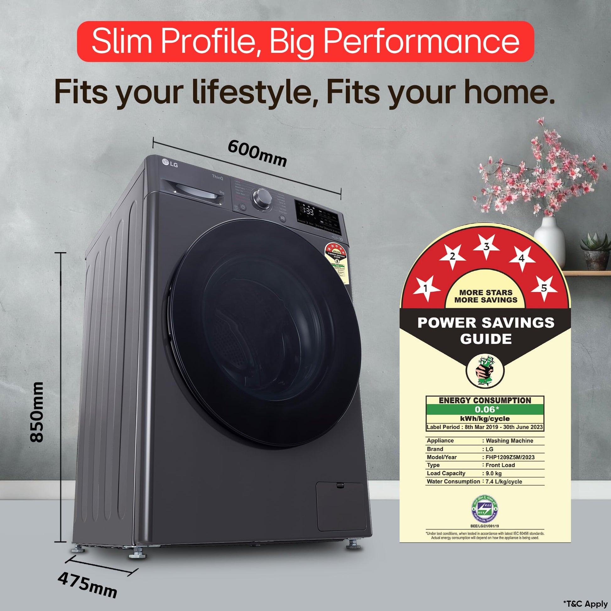 LG 9 Kg, 5 Star, AI Direct Drive Technology, Steam, 6 Motion DD & Wi-Fi Fully-Automatic Front Load Washing Machine (FHP1209Z5M, Intelligent & Convenient Fabric Care, Allergy Care, Middle Black) 
