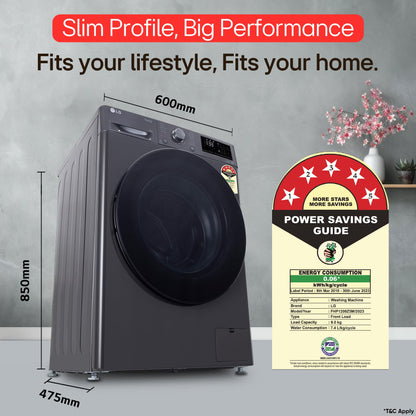 LG 9 Kg, 5 Star, AI Direct Drive Technology, Steam, 6 Motion DD & Wi-Fi Fully-Automatic Front Load Washing Machine (FHP1209Z5M, Intelligent & Convenient Fabric Care, Allergy Care, Middle Black) 