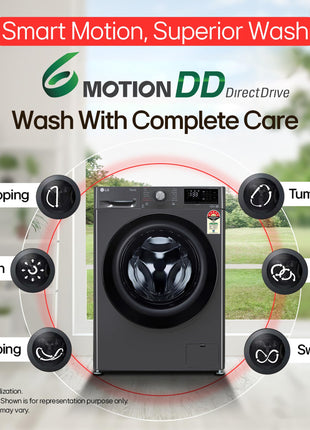 LG 9 Kg, 5 Star, AI Direct Drive Technology, Steam, 6 Motion DD & Wi-Fi Fully-Automatic Front Load Washing Machine (FHP1209Z5M, Intelligent & Convenient Fabric Care, Allergy Care, Middle Black) 