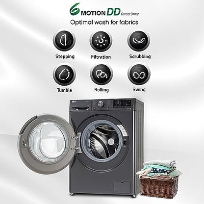 LG 9 Kg (Wash) / 5 Kg (Dry), Ai Direct Drive Technology, Steam, TurboWash & Wi-Fi Fully Automatic Front Load Washer Dryer (FHD0905SWM, Intelligent & Convenient Fabric Care, Allergy Care, Middle Black) 