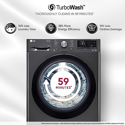 LG 9 Kg (Wash) / 5 Kg (Dry), Ai Direct Drive Technology, Steam, TurboWash & Wi-Fi Fully Automatic Front Load Washer Dryer (FHD0905SWM, Intelligent & Convenient Fabric Care, Allergy Care, Middle Black) 