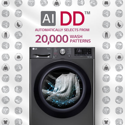 LG 9 Kg (Wash) / 5 Kg (Dry), Ai Direct Drive Technology, Steam, TurboWash & Wi-Fi Fully Automatic Front Load Washer Dryer (FHD0905SWM, Intelligent & Convenient Fabric Care, Allergy Care, Middle Black) 