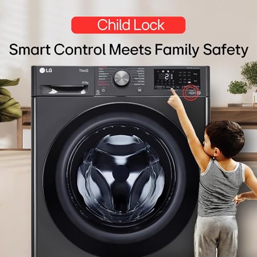 LG 9 Kg (Wash) / 5 Kg (Dry), Ai Direct Drive Technology, Steam, TurboWash & Wi-Fi Fully Automatic Front Load Washer Dryer (FHD0905SWM, Intelligent & Convenient Fabric Care, Allergy Care, Middle Black) 