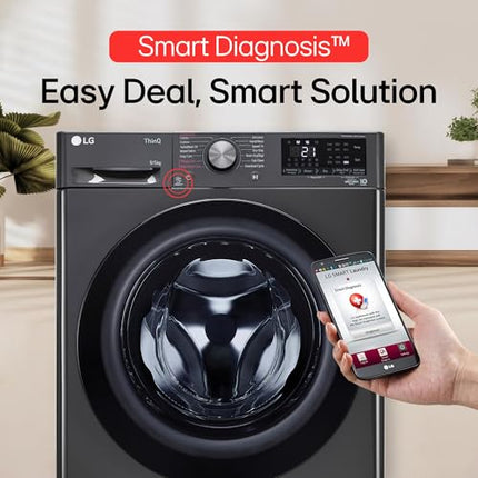 LG 9 Kg (Wash) / 5 Kg (Dry), Ai Direct Drive Technology, Steam, TurboWash & Wi-Fi Fully Automatic Front Load Washer Dryer (FHD0905SWM, Intelligent & Convenient Fabric Care, Allergy Care, Middle Black) 