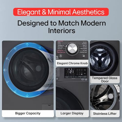 LG 9 Kg (Wash) / 5 Kg (Dry), Ai Direct Drive Technology, Steam, TurboWash & Wi-Fi Fully Automatic Front Load Washer Dryer (FHD0905SWM, Intelligent & Convenient Fabric Care, Allergy Care, Middle Black) 