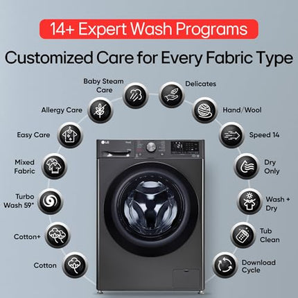 LG 9 Kg (Wash) / 5 Kg (Dry), Ai Direct Drive Technology, Steam, TurboWash & Wi-Fi Fully Automatic Front Load Washer Dryer (FHD0905SWM, Intelligent & Convenient Fabric Care, Allergy Care, Middle Black) 