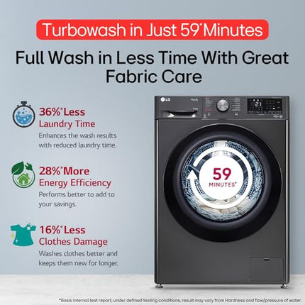 LG 9 Kg (Wash) / 5 Kg (Dry), Ai Direct Drive Technology, Steam, TurboWash & Wi-Fi Fully Automatic Front Load Washer Dryer (FHD0905SWM, Intelligent & Convenient Fabric Care, Allergy Care, Middle Black) 