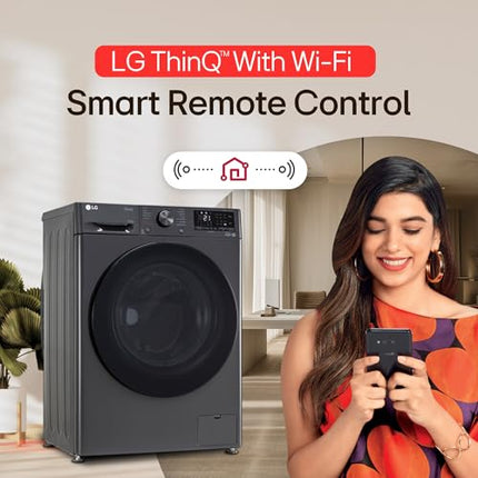 LG 9 Kg (Wash) / 5 Kg (Dry), Ai Direct Drive Technology, Steam, TurboWash & Wi-Fi Fully Automatic Front Load Washer Dryer (FHD0905SWM, Intelligent & Convenient Fabric Care, Allergy Care, Middle Black) 