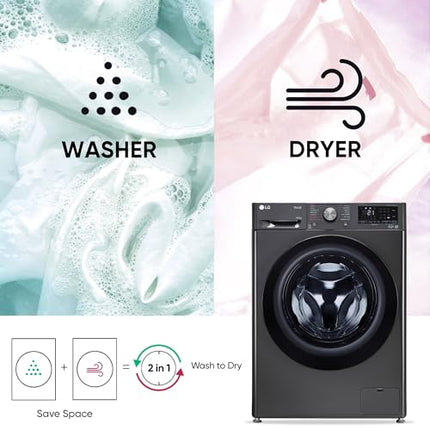 LG 9 Kg (Wash) / 5 Kg (Dry), Ai Direct Drive Technology, Steam, TurboWash & Wi-Fi Fully Automatic Front Load Washer Dryer (FHD0905SWM, Intelligent & Convenient Fabric Care, Allergy Care, Middle Black) 