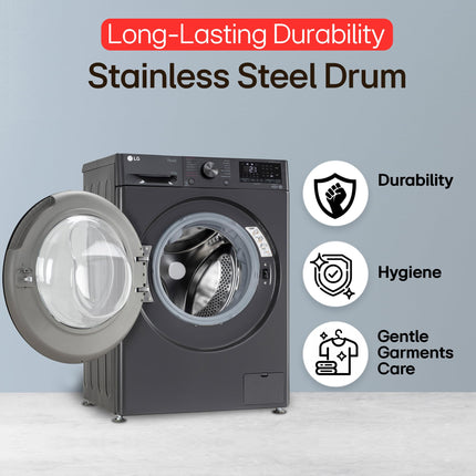 LG 9 Kg (Wash) / 5 Kg (Dry), Ai Direct Drive Technology, Steam, TurboWash & Wi-Fi Fully Automatic Front Load Washer Dryer (FHD0905SWM, Intelligent & Convenient Fabric Care, Allergy Care, Middle Black) 