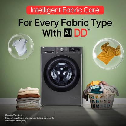 LG 9 Kg (Wash) / 5 Kg (Dry), Ai Direct Drive Technology, Steam, TurboWash & Wi-Fi Fully Automatic Front Load Washer Dryer (FHD0905SWM, Intelligent & Convenient Fabric Care, Allergy Care, Middle Black) 