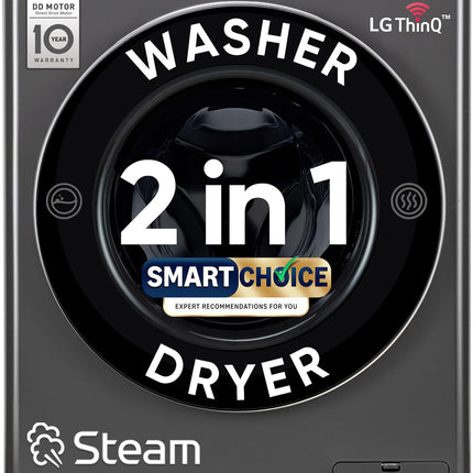 LG Smart Choice,11 Kg (Wash)/7 Kg (Dry), AI Direct Drive Technology, Steam, 6 Motion DD & Wi-Fi Front Load Fully Automatic Washer Dryer (FHD1107SWM, Intelligent & Convenient Fabric Care, Middle Black) 