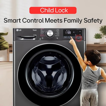 LG Smart Choice,11 Kg (Wash)/7 Kg (Dry), AI Direct Drive Technology, Steam, 6 Motion DD & Wi-Fi Front Load Fully Automatic Washer Dryer (FHD1107SWM, Intelligent & Convenient Fabric Care, Middle Black) 