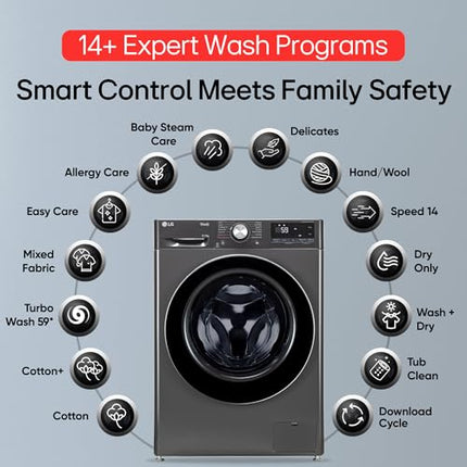 LG Smart Choice,11 Kg (Wash)/7 Kg (Dry), AI Direct Drive Technology, Steam, 6 Motion DD & Wi-Fi Front Load Fully Automatic Washer Dryer (FHD1107SWM, Intelligent & Convenient Fabric Care, Middle Black) 