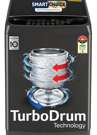 LG Smart Choice, 9 Kg, 5 Star, Smart Inverter Technology, Turbodrum, Fully Automatic Top Load Washing Machine (T90AJMB1Z, Jetspray+, Turbowash, Auto Tub Clean after every wash cycle, Middle Black) 