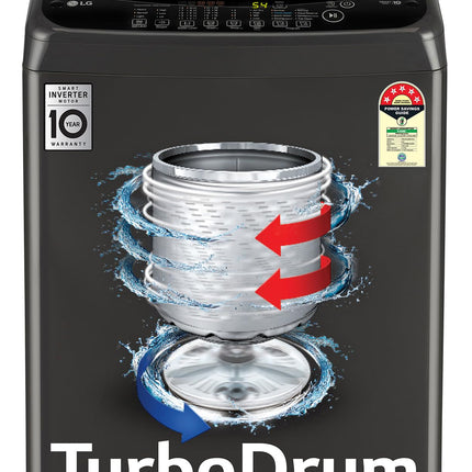 LG Smart Choice, 9 Kg, 5 Star, Smart Inverter Technology, Turbodrum, Fully Automatic Top Load Washing Machine (T90AJMB1Z, Jetspray+, Turbowash, Auto Tub Clean after every wash cycle, Middle Black) 