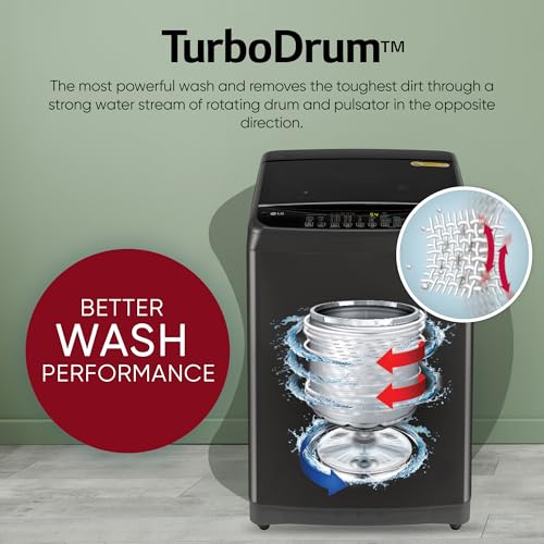 LG Smart Choice, 9 Kg, 5 Star, Smart Inverter Technology, Turbodrum, Fully Automatic Top Load Washing Machine (T90AJMB1Z, Jetspray+, Turbowash, Auto Tub Clean after every wash cycle, Middle Black) 