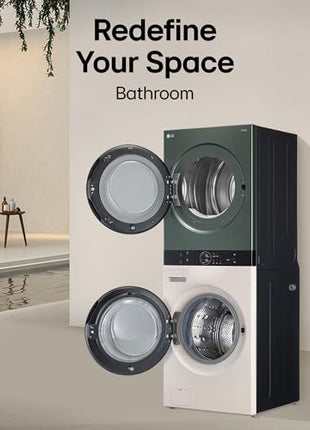 LG WashTower 13 Kg /10 Kg with AI Direct Drive & DUAL Inverter Heat Pump, Fully Automatic Front Load Washing Machine and Dryer (FWT1310BG) with Wi Fi & Central Control Panel Natural Beige & Green 