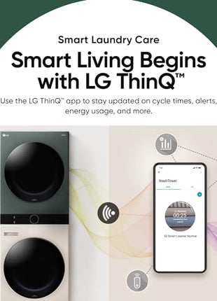 LG WashTower 13 Kg /10 Kg with AI Direct Drive & DUAL Inverter Heat Pump, Fully Automatic Front Load Washing Machine and Dryer (FWT1310BG) with Wi Fi & Central Control Panel Natural Beige & Green 