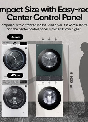 LG WashTower 13 Kg /10 Kg with AI Direct Drive & DUAL Inverter Heat Pump, Fully Automatic Front Load Washing Machine and Dryer (FWT1310BG) with Wi Fi & Central Control Panel Natural Beige & Green 