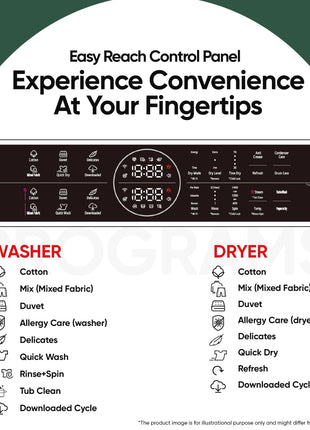 LG WashTower 13 Kg /10 Kg with AI Direct Drive & DUAL Inverter Heat Pump, Fully Automatic Front Load Washing Machine and Dryer (FWT1310BG) with Wi Fi & Central Control Panel Natural Beige & Green 