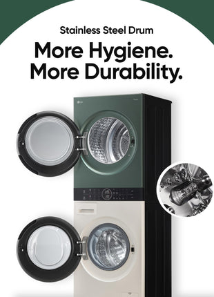 LG WashTower 13 Kg /10 Kg with AI Direct Drive & DUAL Inverter Heat Pump, Fully Automatic Front Load Washing Machine and Dryer (FWT1310BG) with Wi Fi & Central Control Panel Natural Beige & Green 