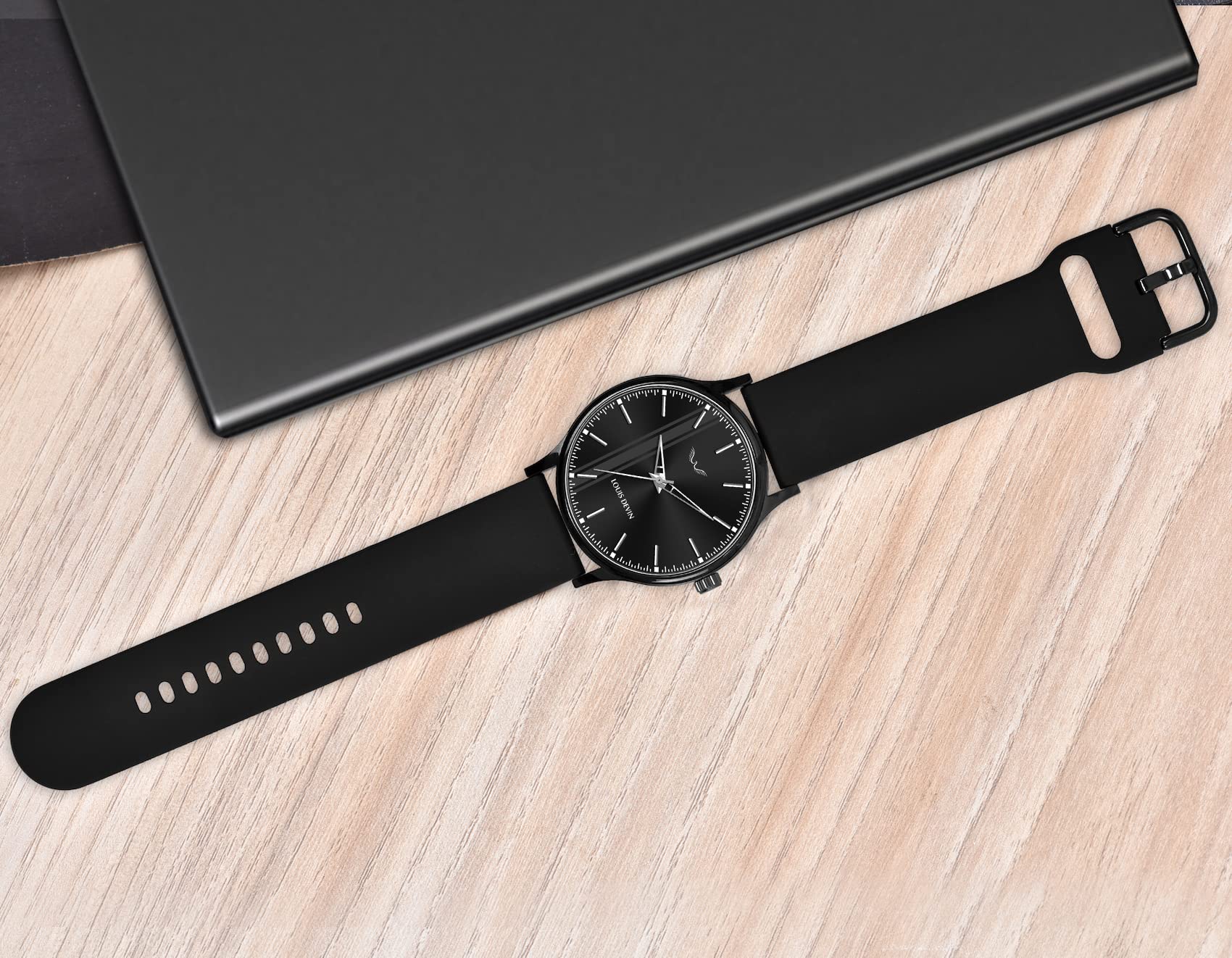 LOUIS DEVIN Black Silicone Strap Analog Wrist Watch for Men (Black Dial) | LD-BK054-BLACK 