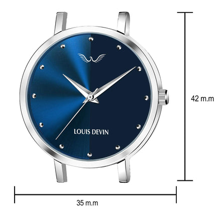 LOUIS DEVIN LD-L144-BLU-CH Mesh Blue Dial Silver Band Stainless Steel Chain Analog Wrist Watch for Women 