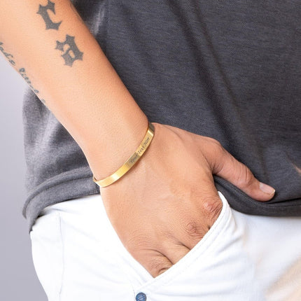 LOUIS MILLER Personalised Golden Kada | With 1 Year Colour Warranty | Kada For Unisex | Adjustable in Size | Glossy Golden Finish | 