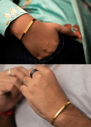 LOUIS MILLER Personalised Golden Kada | With 1 Year Colour Warranty | Kada For Unisex | Adjustable in Size | Glossy Golden Finish | 