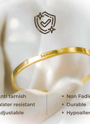 LOUIS MILLER Personalised Golden Kada | With 1 Year Colour Warranty | Kada For Unisex | Adjustable in Size | Glossy Golden Finish | 