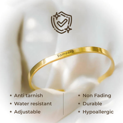 LOUIS MILLER Personalised Golden Kada | With 1 Year Colour Warranty | Kada For Unisex | Adjustable in Size | Glossy Golden Finish | 
