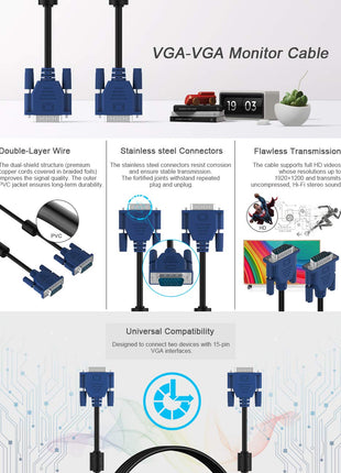 LS LAPSTER Quality Assured Male to Male VGA Cable 1.5 Meter, Support Monitor/PC/LCD/LED, Plasma, Projector, TFT (LST-VGACBLE-1.5M) 