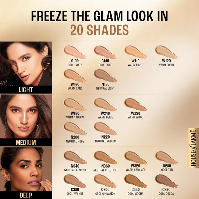 Lakmé 9To5 Primer + Matte Perfect Cover Foundation, W120 Warm Crème, 25 ml 