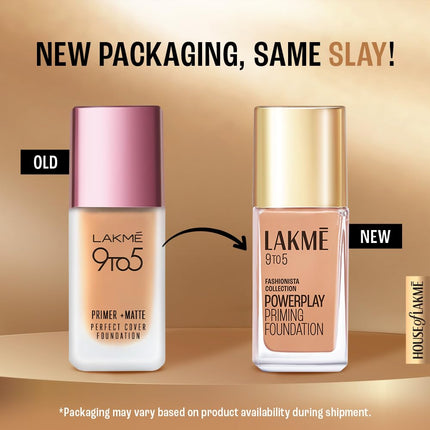 Lakmé 9To5 Primer + Matte Perfect Cover Foundation, W120 Warm Crème, 25 ml 