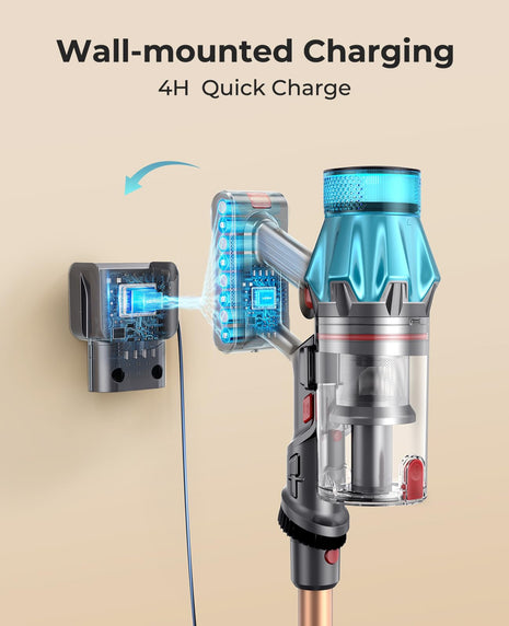 Laresar Ultra 7 Cordless Vacuum Cleaner 550W/45Kpa Stick Vacuum Cleaner with Touch Screen, Up to 60 Mins Runtime, Lightweight Handheld Vacuums for Hardwood Floor Carpet Car Pet Hair, Black 