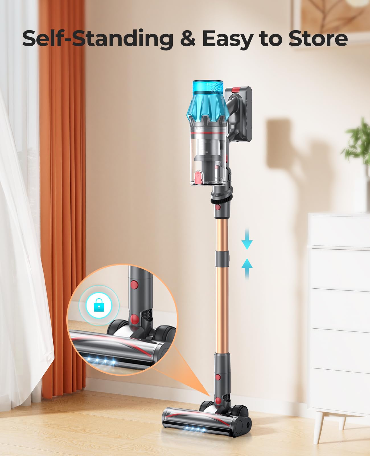 Laresar Ultra 7 Cordless Vacuum Cleaner 550W/45Kpa Stick Vacuum Cleaner with Touch Screen, Up to 60 Mins Runtime, Lightweight Handheld Vacuums for Hardwood Floor Carpet Car Pet Hair, Black 