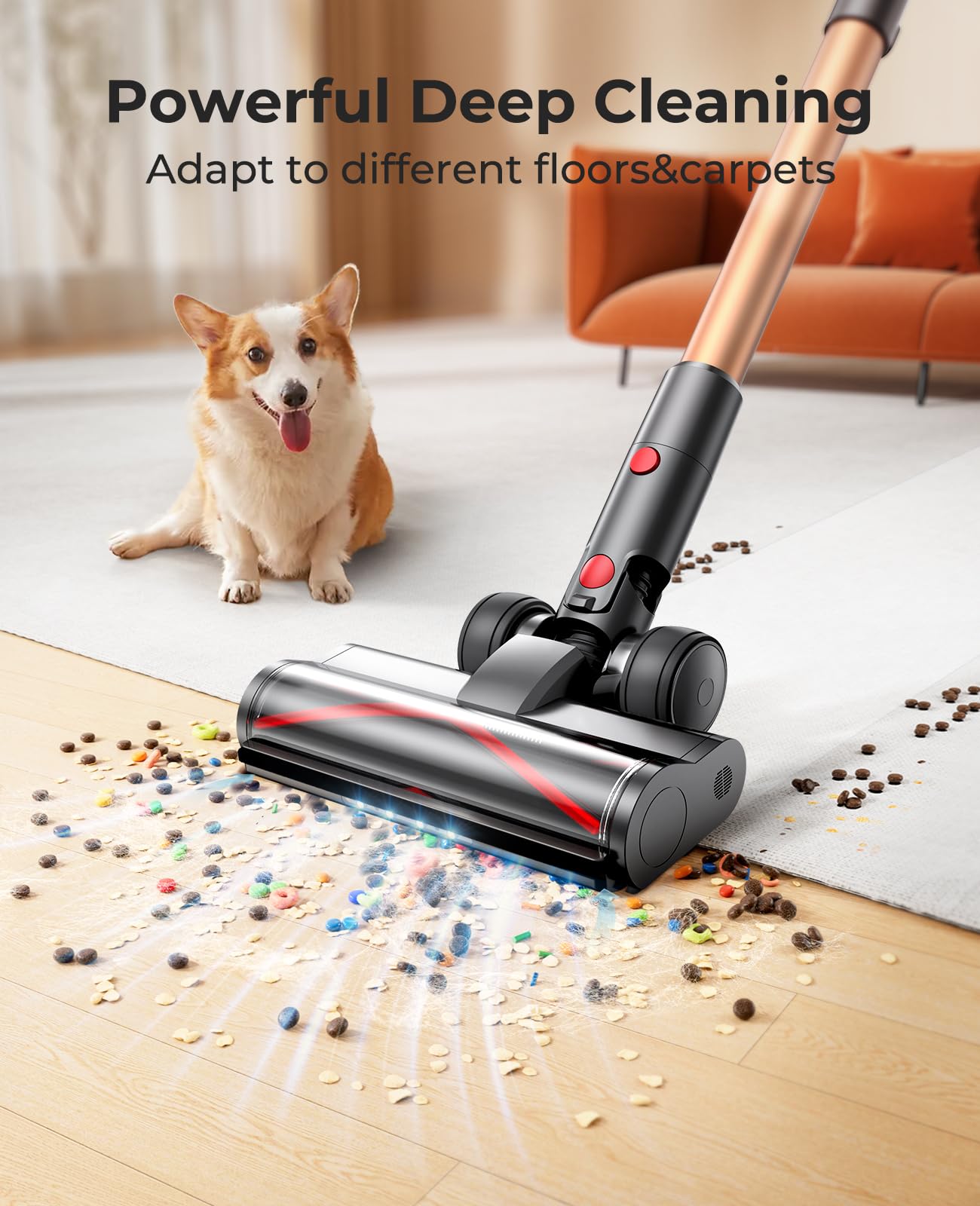 Laresar Ultra 7 Cordless Vacuum Cleaner 550W/45Kpa Stick Vacuum Cleaner with Touch Screen, Up to 60 Mins Runtime, Lightweight Handheld Vacuums for Hardwood Floor Carpet Car Pet Hair, Black 