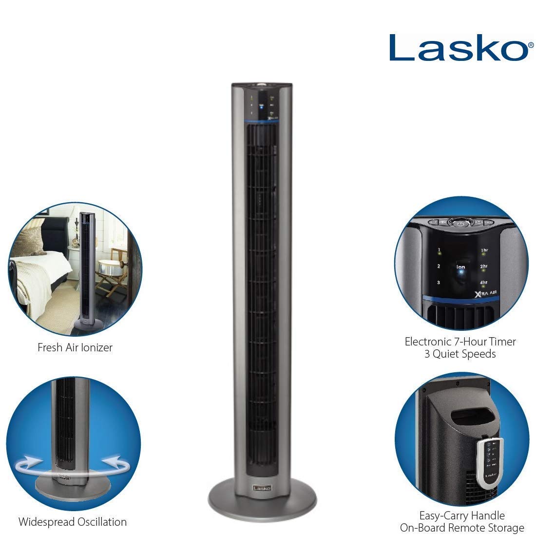 Lasko 48" Xtra Air Tower Fan with Fresh Air Ionizer, Timer and Remote Control for Home,Bedroom and Office use, with 3 yr India On-site warranty. 