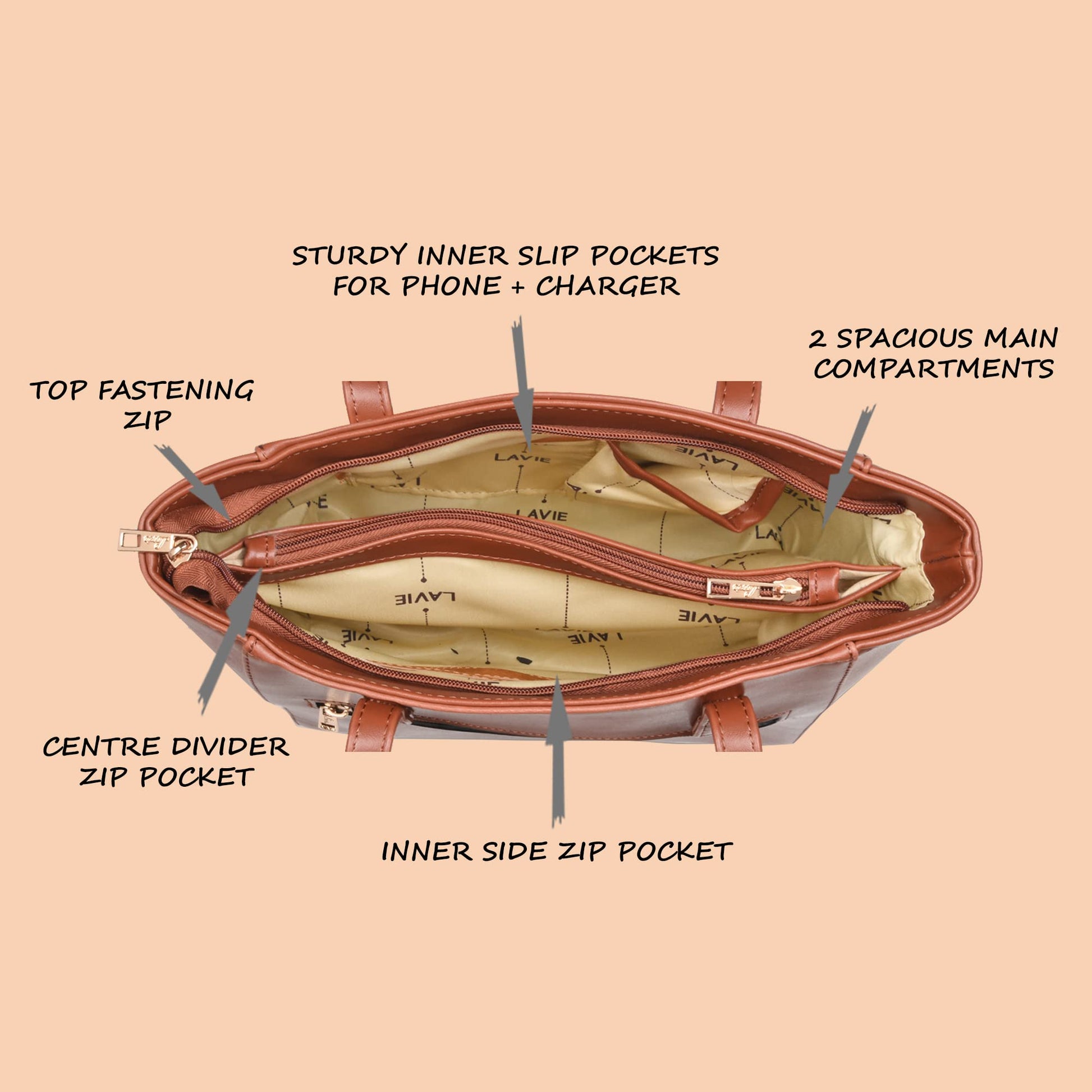 Lavie Betula Women's Tote Bag (Brown, Tan) 