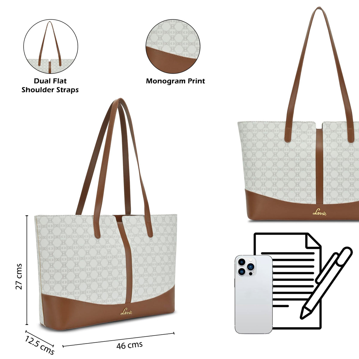 Lavie Women's Mono Freya Monogram Print Tote Bag for Women | Tote Bag for Work | Ladies purse | Stylish Shoulder Bag | Gift for Women 