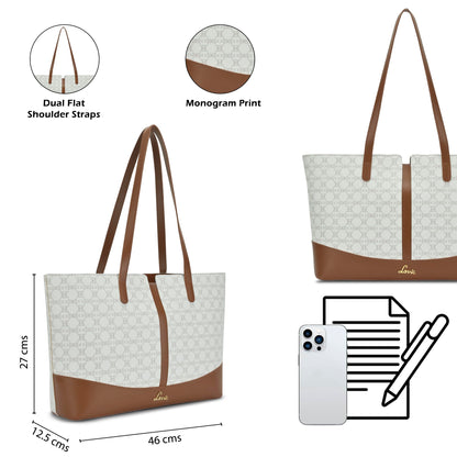 Lavie Women's Mono Freya Monogram Print Tote Bag for Women | Tote Bag for Work | Ladies purse | Stylish Shoulder Bag | Gift for Women 