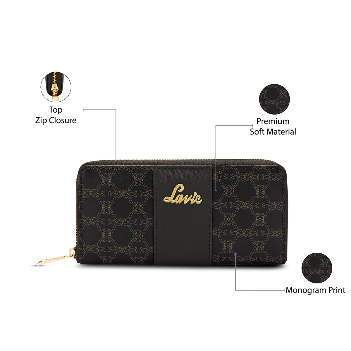 Lavie Women's Mono Wallet | Ladies Stylish Purse Bag | Credit Card, Money Holder | Zip Around Wallet | Gift for Women 